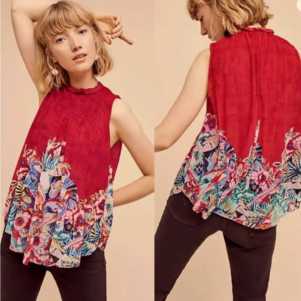 NWOT Bird print Swing Top Anthropologie